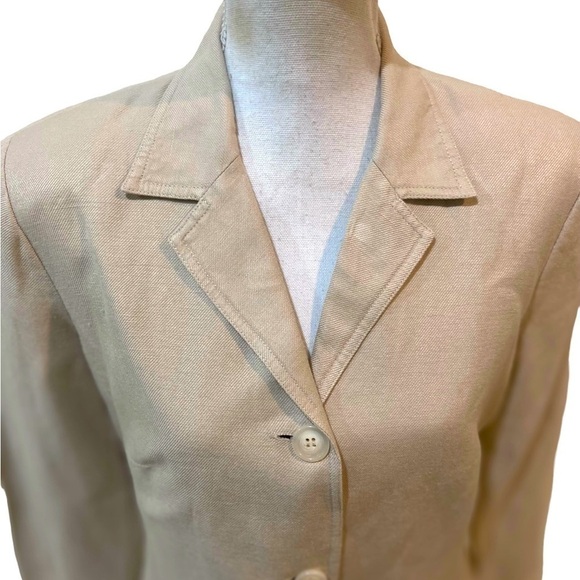 Vintage 1990’s mary McFadden linen blend beige lined 3 button blazer jacket sz 8 - Picture 4 of 12